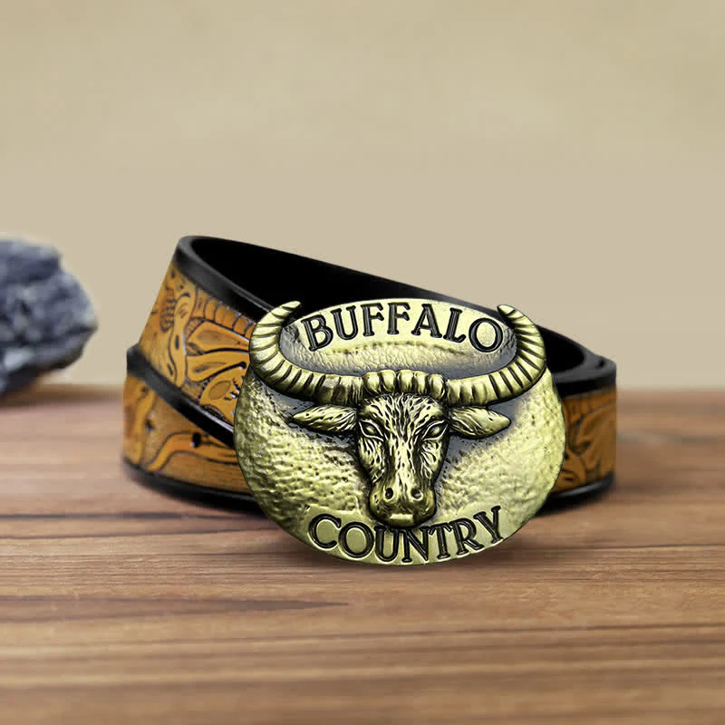 Men's DIY Buffalo Country Buckle Leather Belt - Image 9