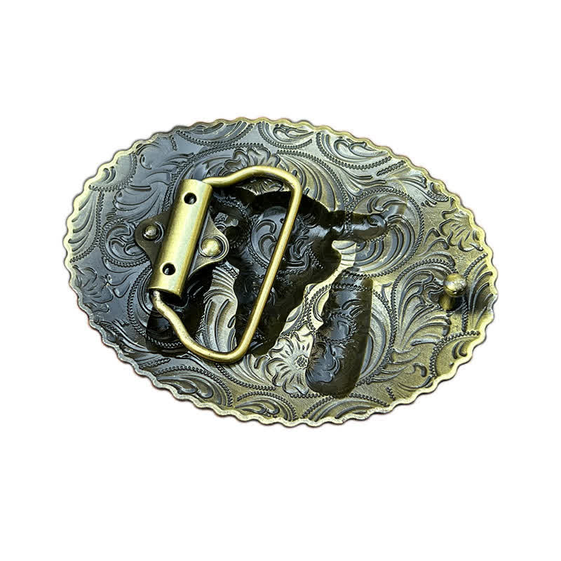 Men's DIY Bull Ethnic Feather Decor Buckle Leather Belt - Image 12