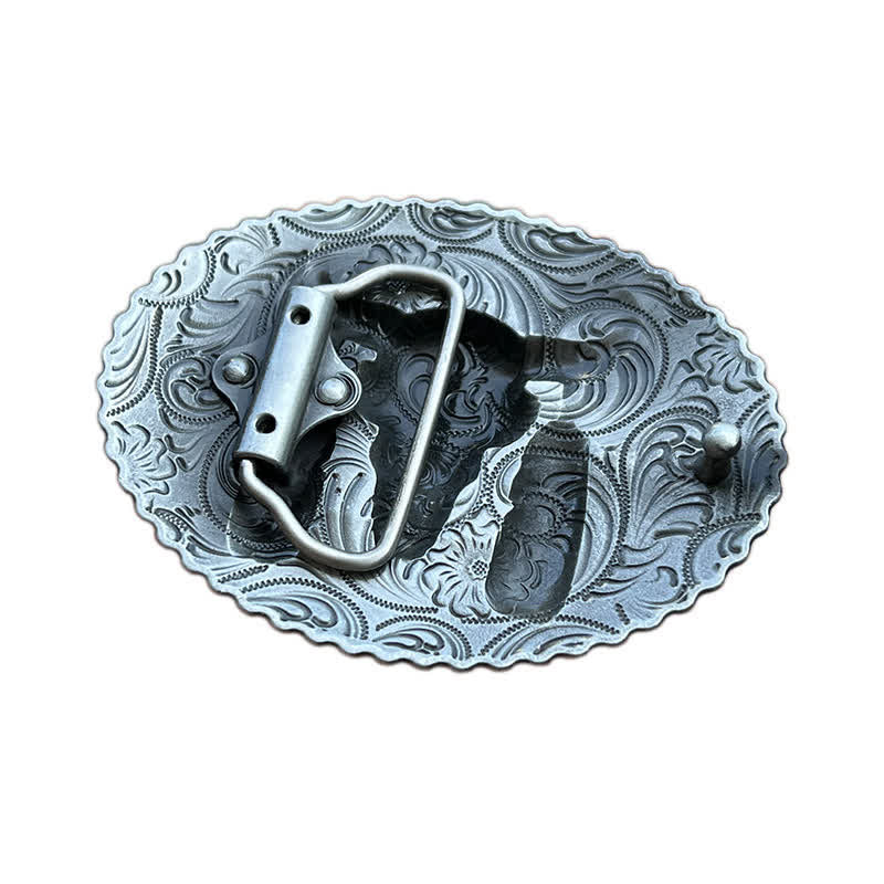 Men's DIY Bull Ethnic Feather Decor Buckle Leather Belt - Image 2
