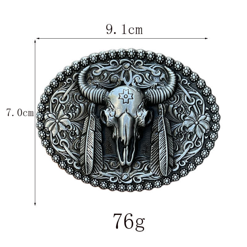 Men's DIY Bull Ethnic Feather Decor Buckle Leather Belt - Image 3