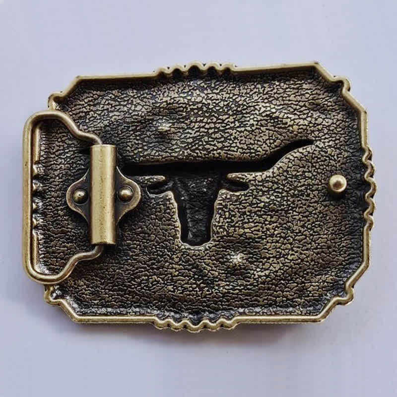Men's DIY Bull Floral Rhinestone Buckle Leather Belt - Image 2
