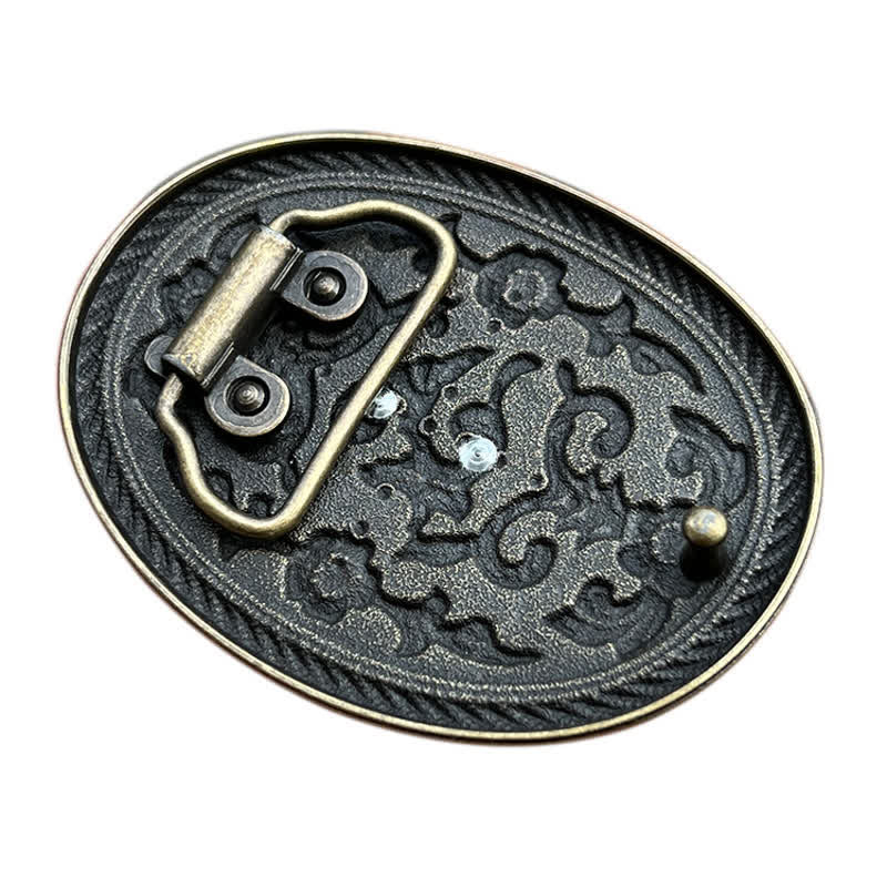 Men's DIY Bull Head Flower Carving Buckle Leather Belt - Image 2