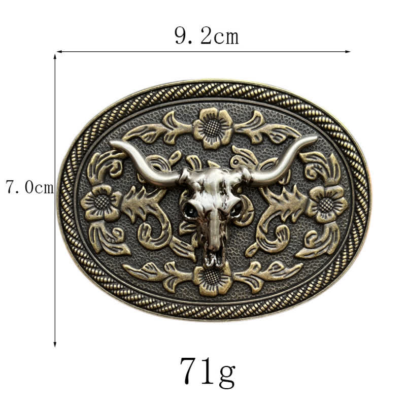 Men's DIY Bull Head Flower Carving Buckle Leather Belt - Image 3