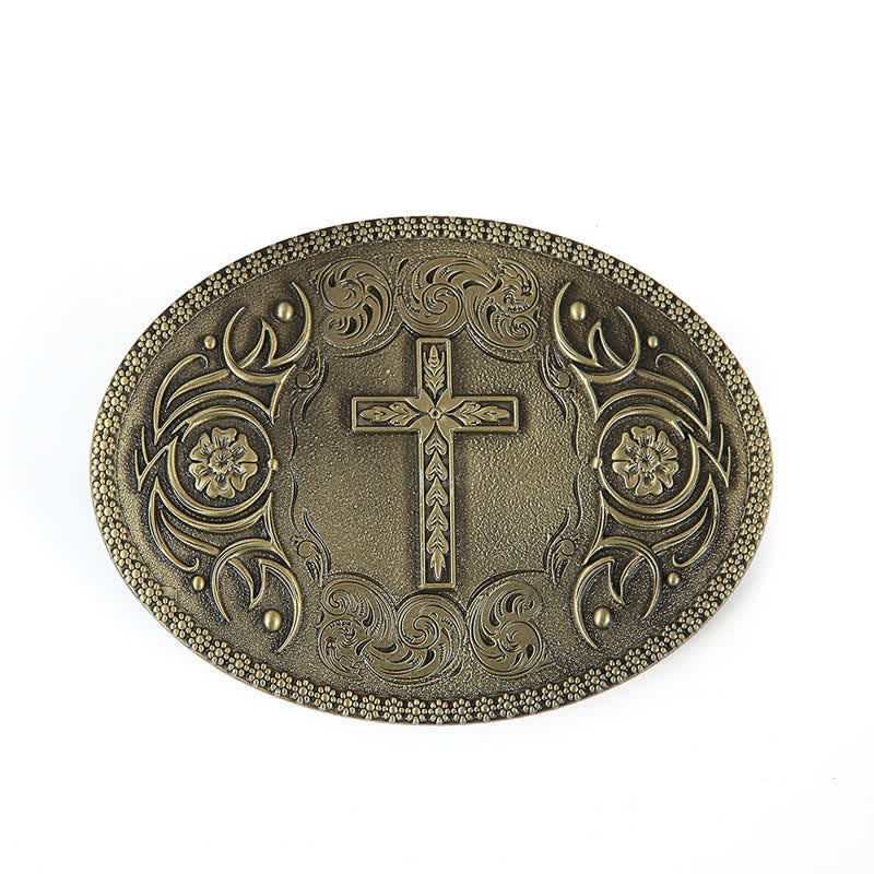 Men's DIY Carved Cross Flower Buckle Leather Belt - Image 2