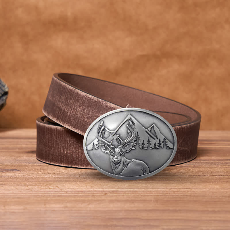 Men's DIY Carved Deer Creative Beer Holder Buckle Leather Belt - Image 12