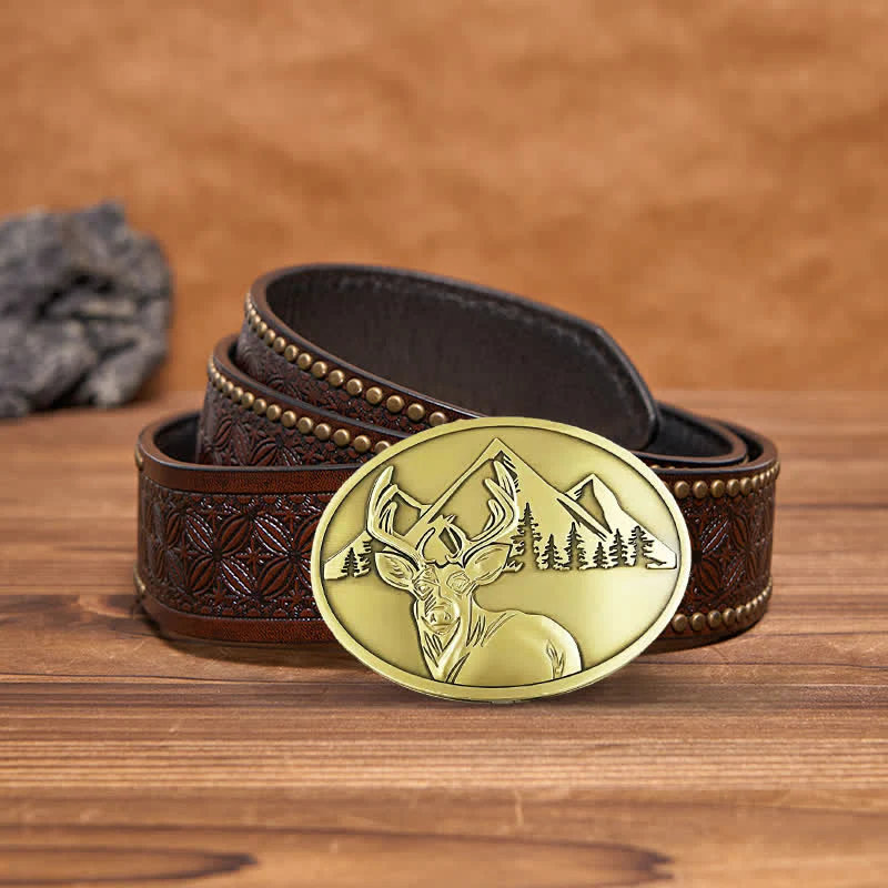 Men's DIY Carved Deer Creative Beer Holder Buckle Leather Belt - Image 17