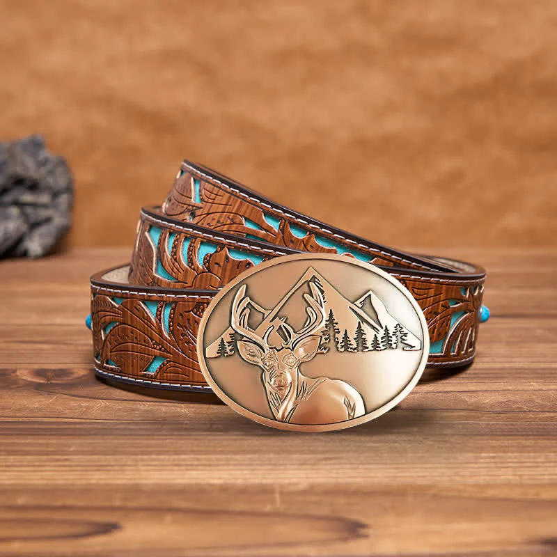 Men's DIY Carved Deer Creative Beer Holder Buckle Leather Belt - Image 22