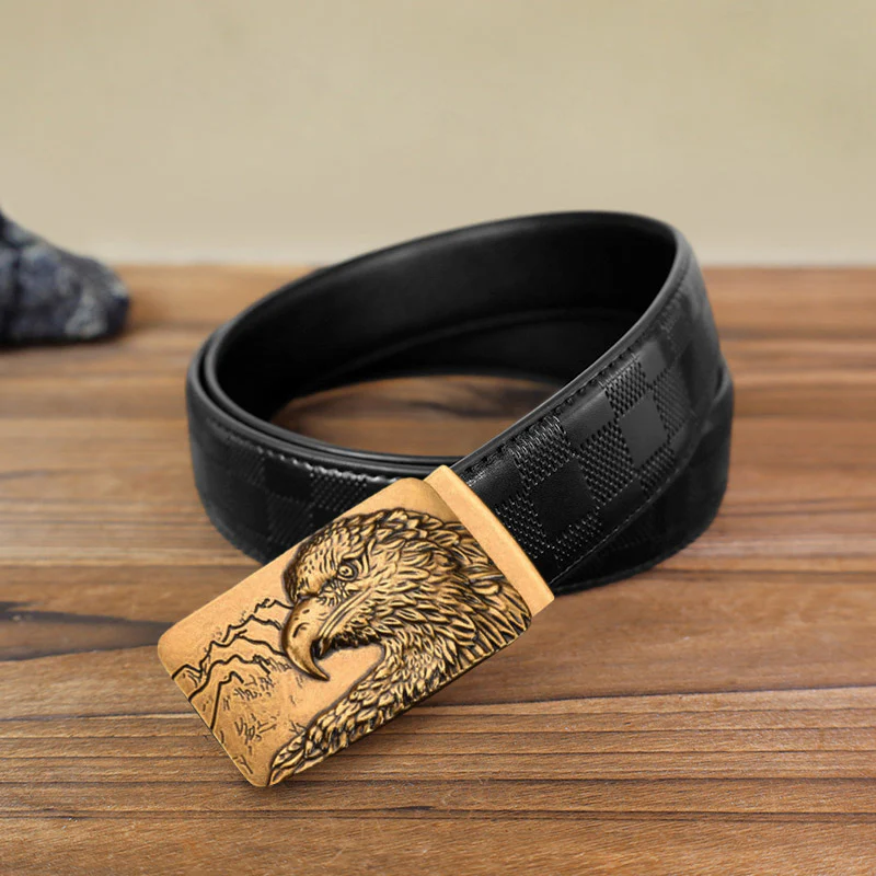 Men's DIY Carved Eagle Head Automatic Buckle Leather Belt - Image 15