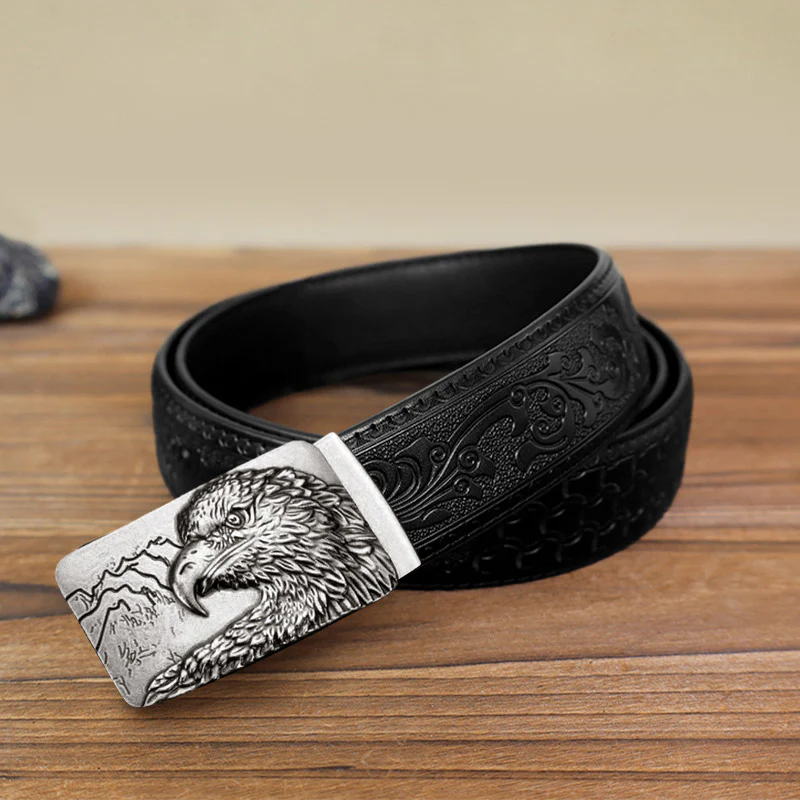 Men's DIY Carved Eagle Head Automatic Buckle Leather Belt - Image 5
