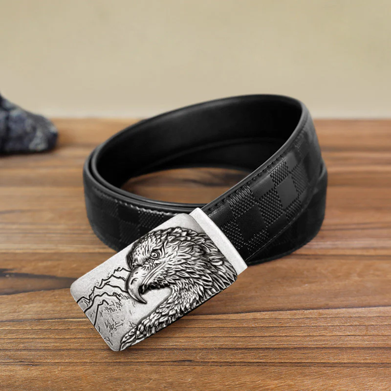 Men's DIY Carved Eagle Head Automatic Buckle Leather Belt - Image 6