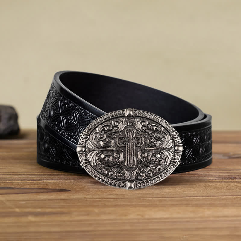 Men's DIY Center Cross Attitude Buckle Leather Belt - Image 11