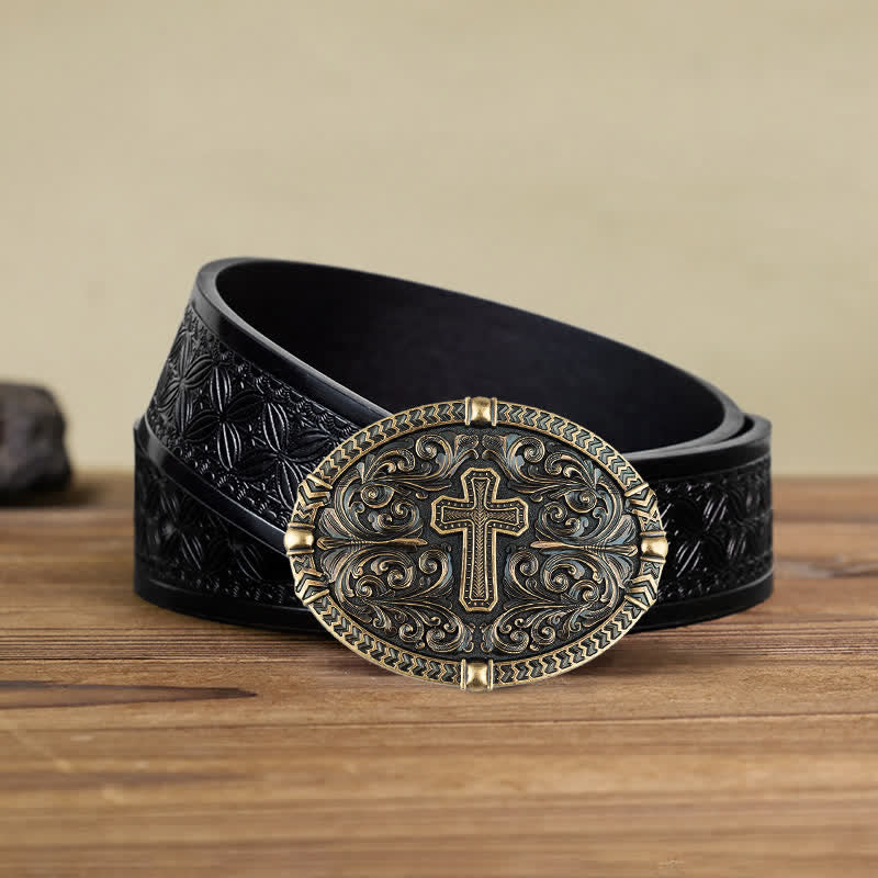 Men's DIY Center Cross Attitude Buckle Leather Belt - Image 12