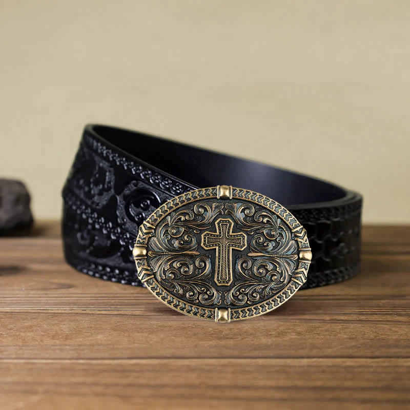 Men's DIY Center Cross Attitude Buckle Leather Belt - Image 15