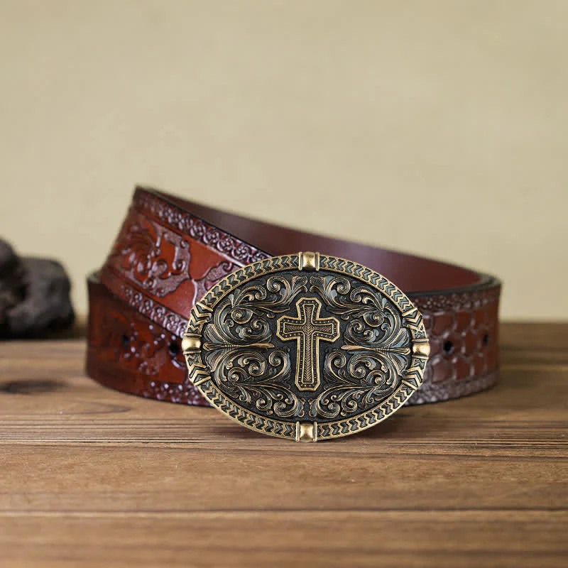 Men's DIY Center Cross Attitude Buckle Leather Belt - Image 18