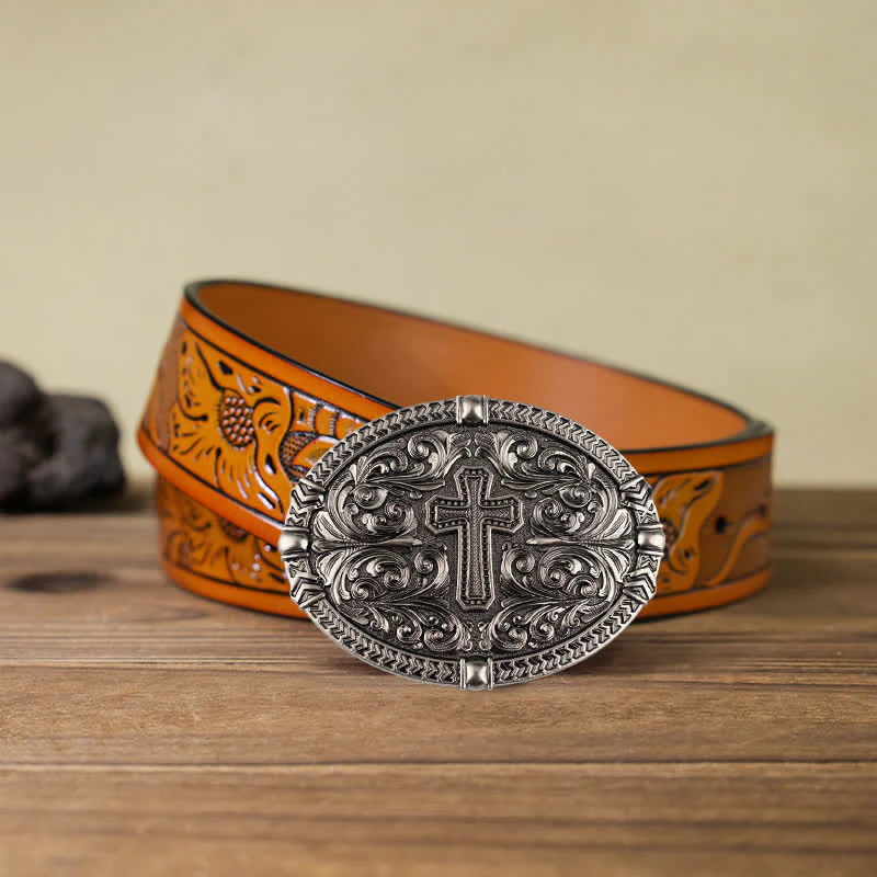Men's DIY Center Cross Attitude Buckle Leather Belt - Image 23