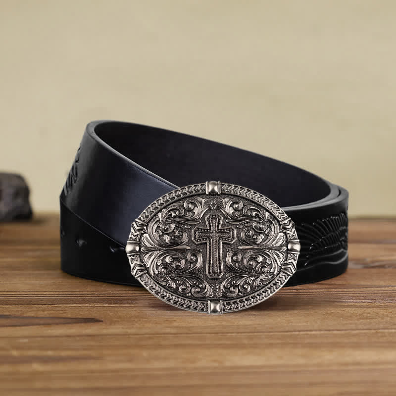 Men's DIY Center Cross Attitude Buckle Leather Belt - Image 8