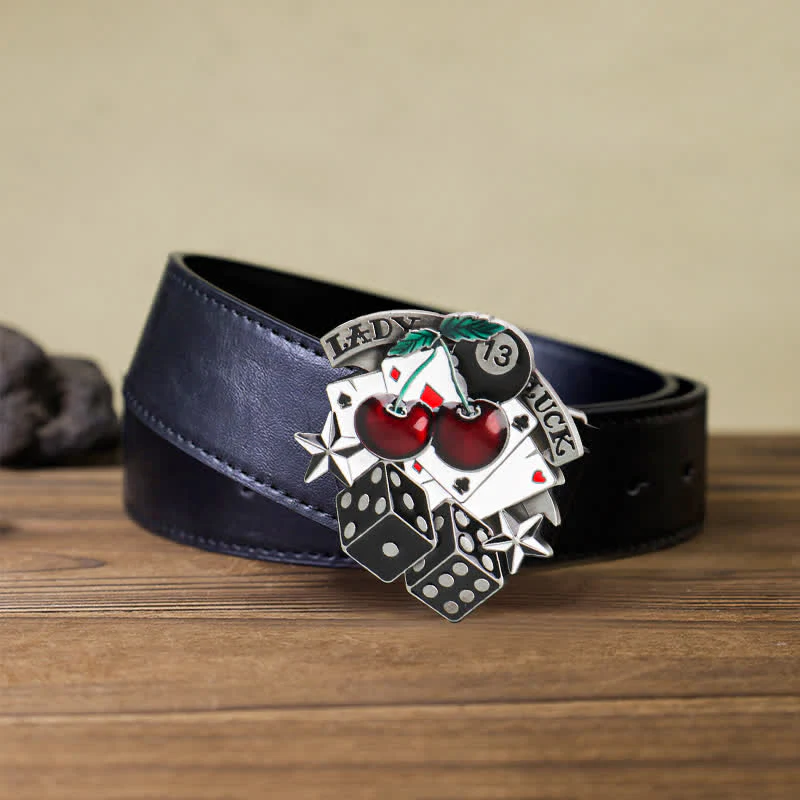 Men's DIY Cherry Poker Dice Buckle Leather Belt - Image 3