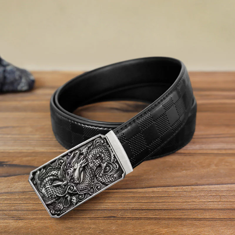 Men's DIY Coiling Dragon Automatic Buckle Leather Belt - Image 15