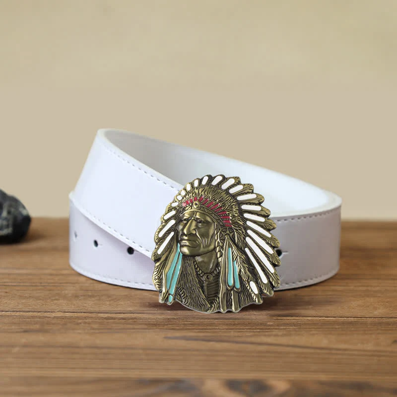 Men's DIY Colored Indian Chief Buckle Leather Belt - Image 11