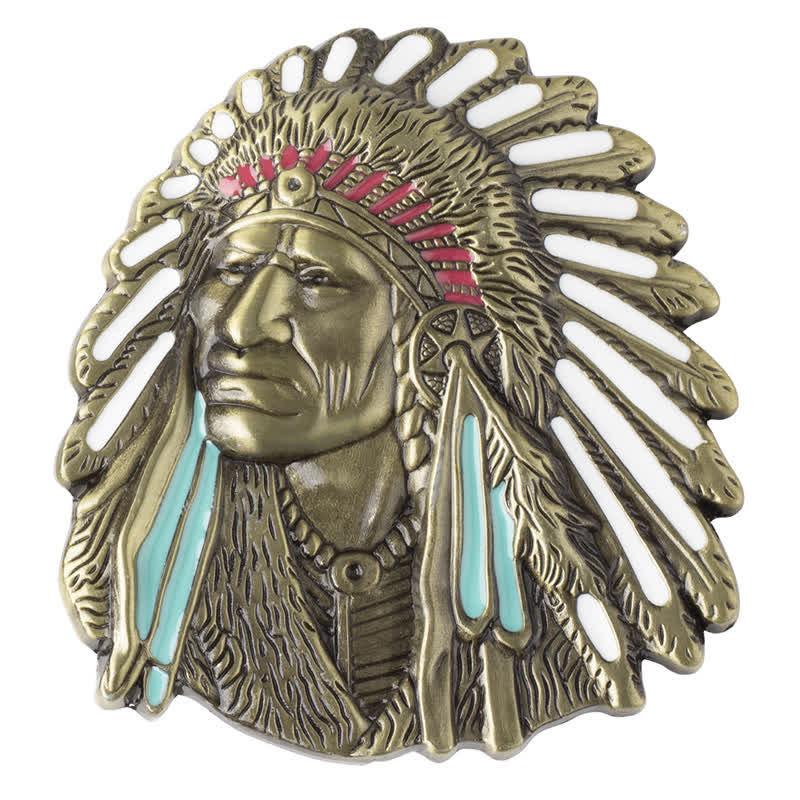 Men's DIY Colored Indian Chief Buckle Leather Belt - Image 4