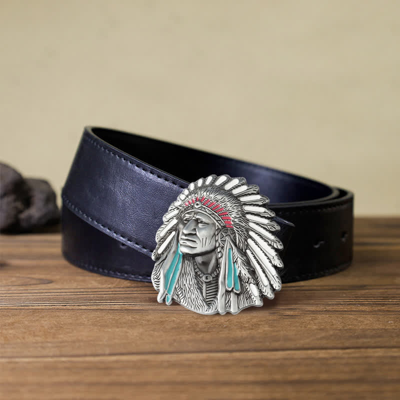 Men's DIY Colored Indian Chief Buckle Leather Belt - Image 7