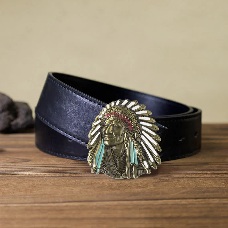 Men's DIY Colored Indian Chief Buckle Leather Belt - Image 8
