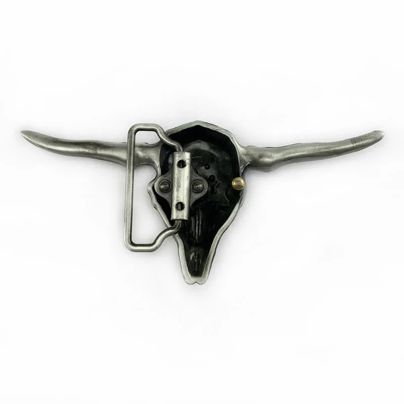 Men's DIY Cool Western Longhorn Bull Buckle Leather Belt - Image 2
