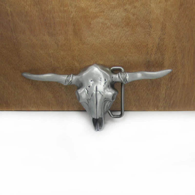 Men's DIY Cool Western Longhorn Bull Buckle Leather Belt - Image 4