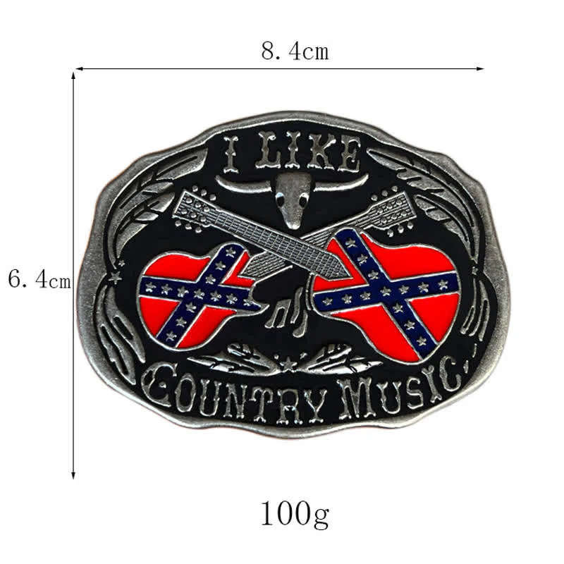 Men's DIY Country Music Guitar Bull Buckle Leather Belt - Image 3