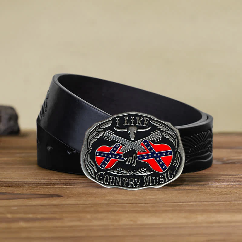Men's DIY Country Music Guitar Bull Buckle Leather Belt - Image 5