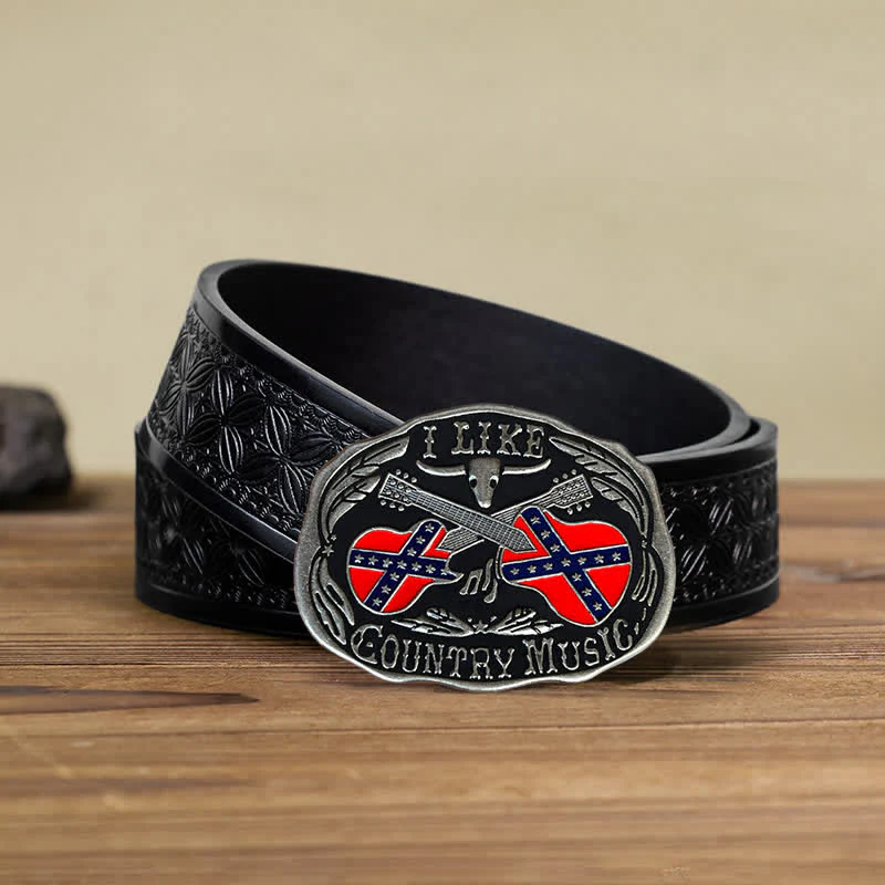 Men's DIY Country Music Guitar Bull Buckle Leather Belt - Image 6