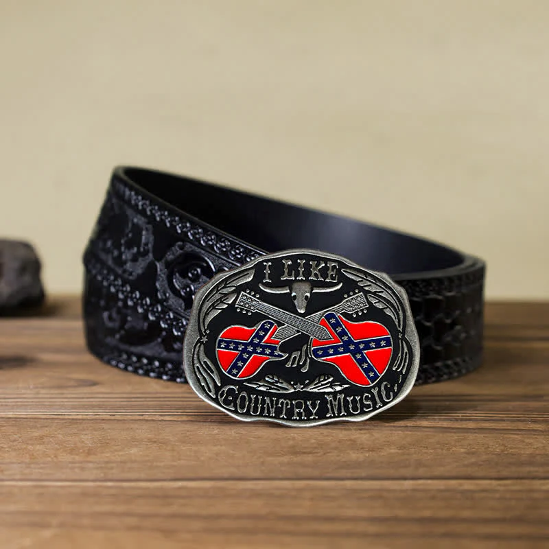 Men's DIY Country Music Guitar Bull Buckle Leather Belt - Image 7