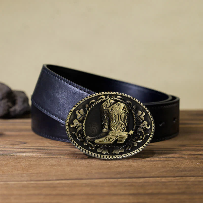 Men's DIY Cowboy Boots Buckle Leather Belt - Image 3