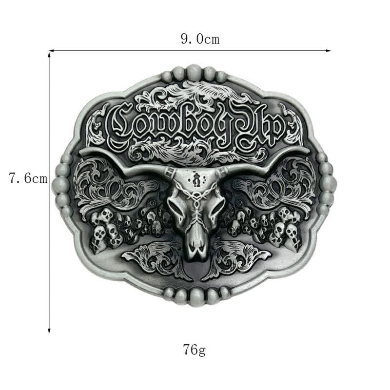 Men's DIY Cowboy Gothic Skull Bull Buckle Leather Belt - Image 3