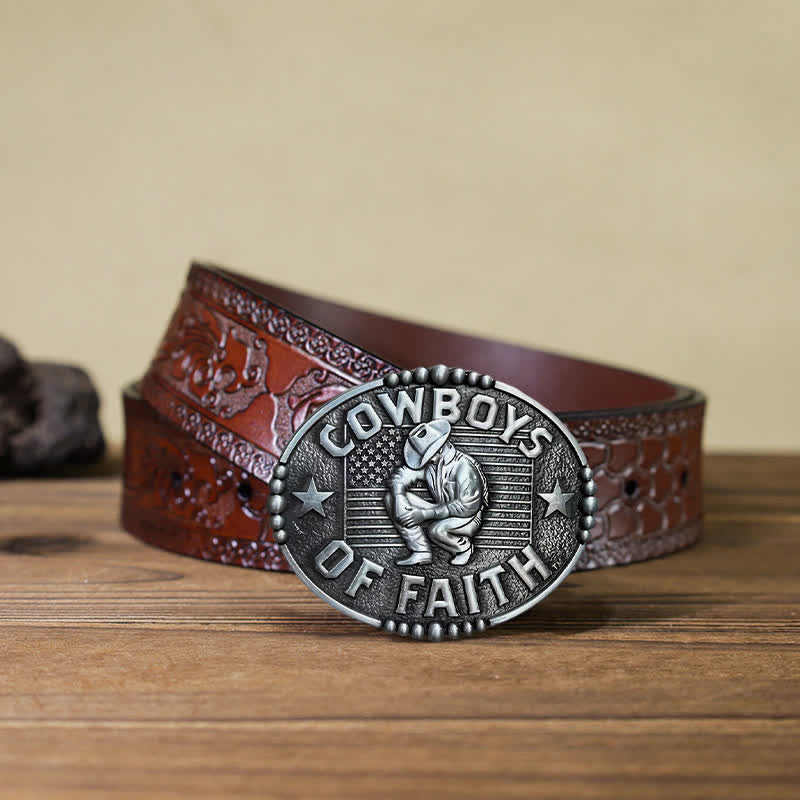Men's DIY Cowboys Of Faith Buckle Leather Belt - Image 18