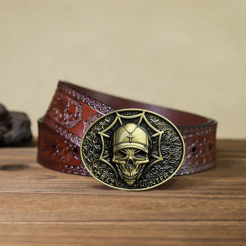 Men's DIY Crazy Hunter Skull Buckle Leather Belt - Image 18