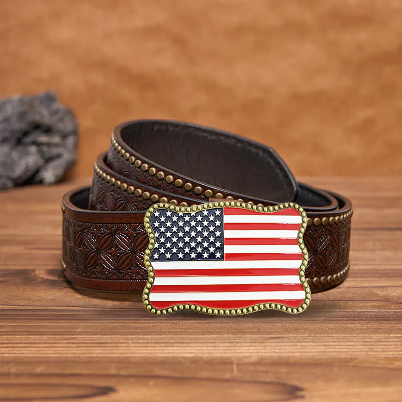 Men's DIY Creative American Flag Card Wallet Buckle Leather Belt - Image 16