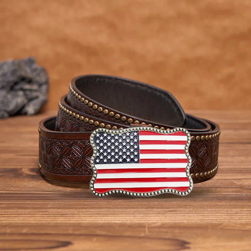 Men's DIY Creative American Flag Card Wallet Buckle Leather Belt - Image 22