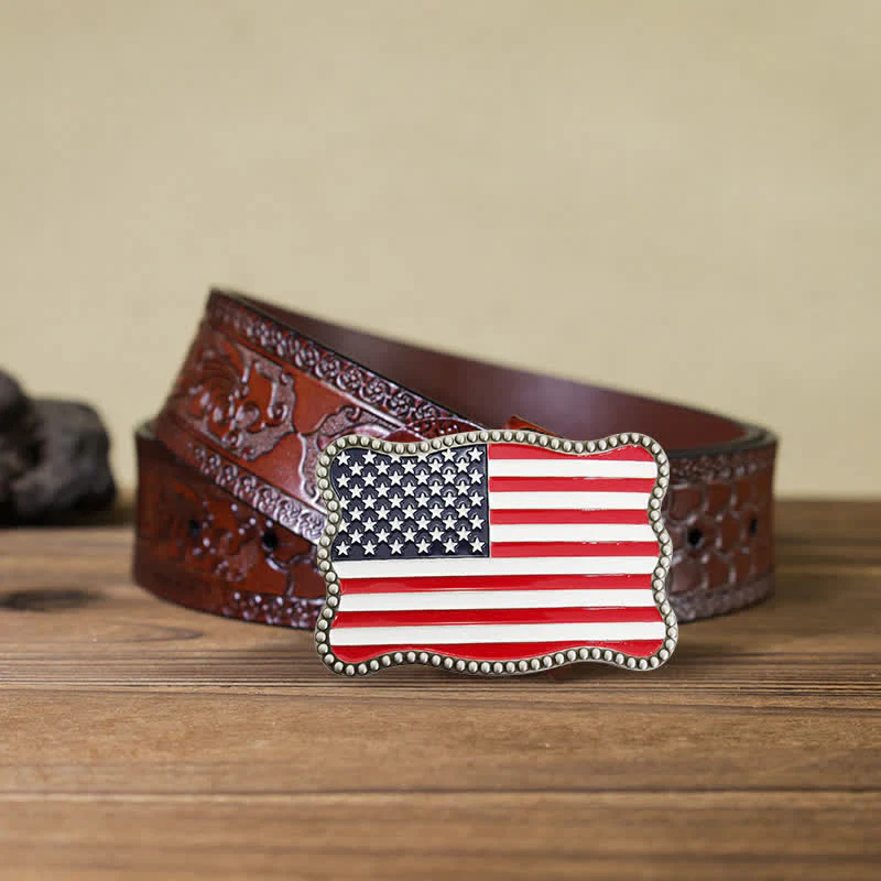 Men's DIY Creative American Flag Card Wallet Buckle Leather Belt - Image 24