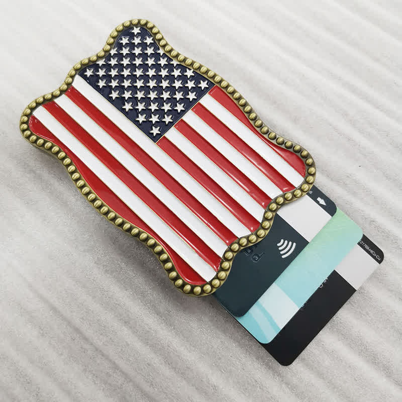 Men's DIY Creative American Flag Card Wallet Buckle Leather Belt - Image 5