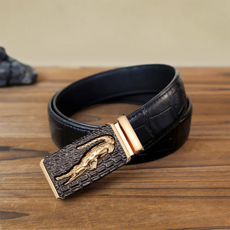 Men's DIY Crocodile Square Automatic Buckle Leather Belt - Image 2