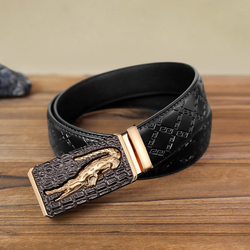 Men's DIY Crocodile Square Automatic Buckle Leather Belt - Image 3