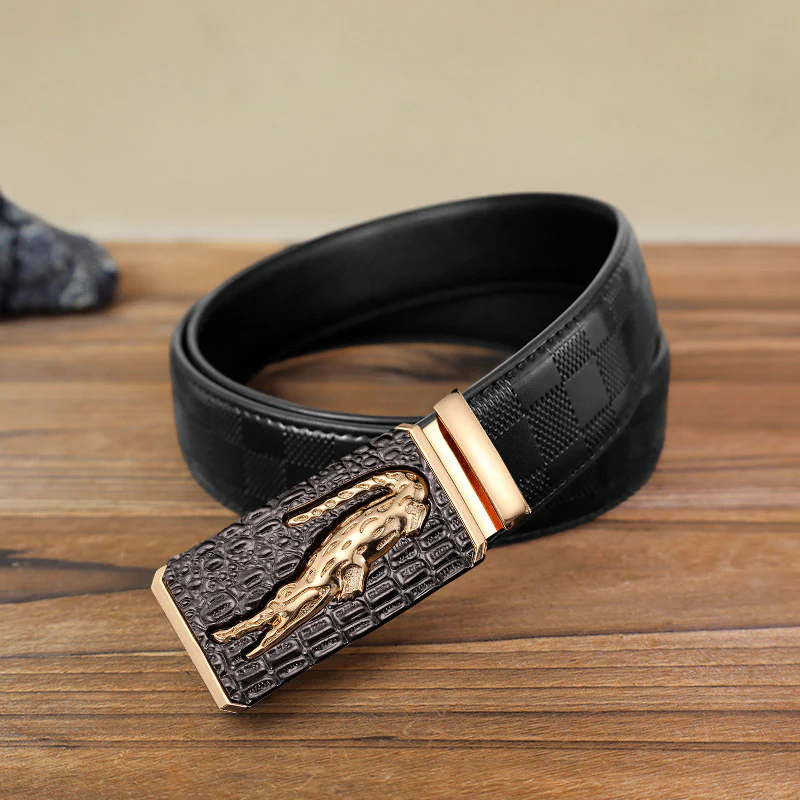 Men's DIY Crocodile Square Automatic Buckle Leather Belt - Image 6