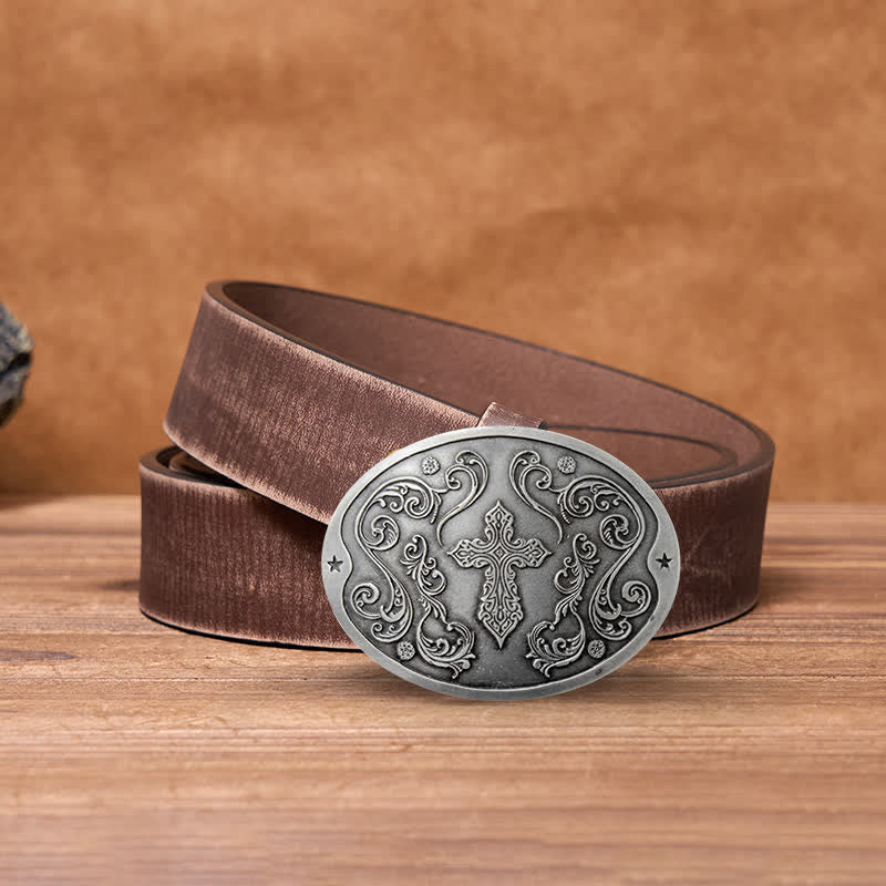 Men's DIY Cross Carving Creative Beer Holder Buckle Leather Belt - Image 12