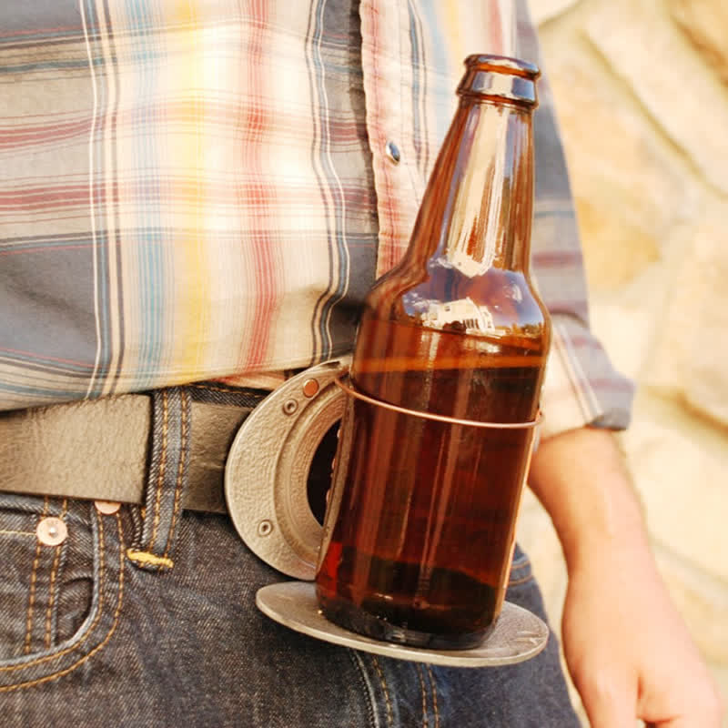 Men's DIY Cross Carving Creative Beer Holder Buckle Leather Belt - Image 2