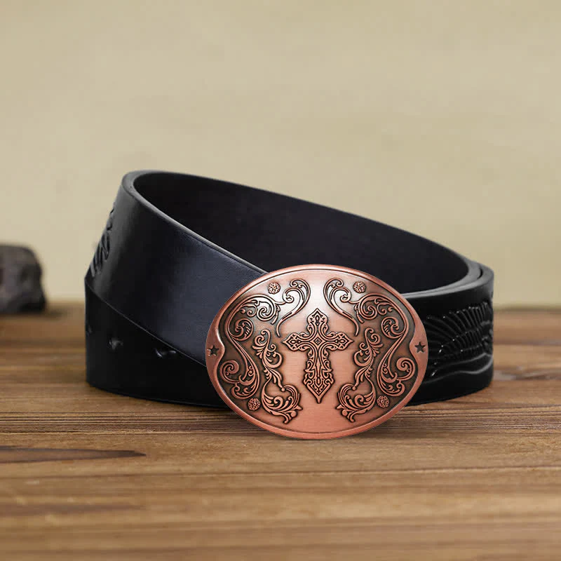 Men's DIY Cross Carving Creative Beer Holder Buckle Leather Belt - Image 21