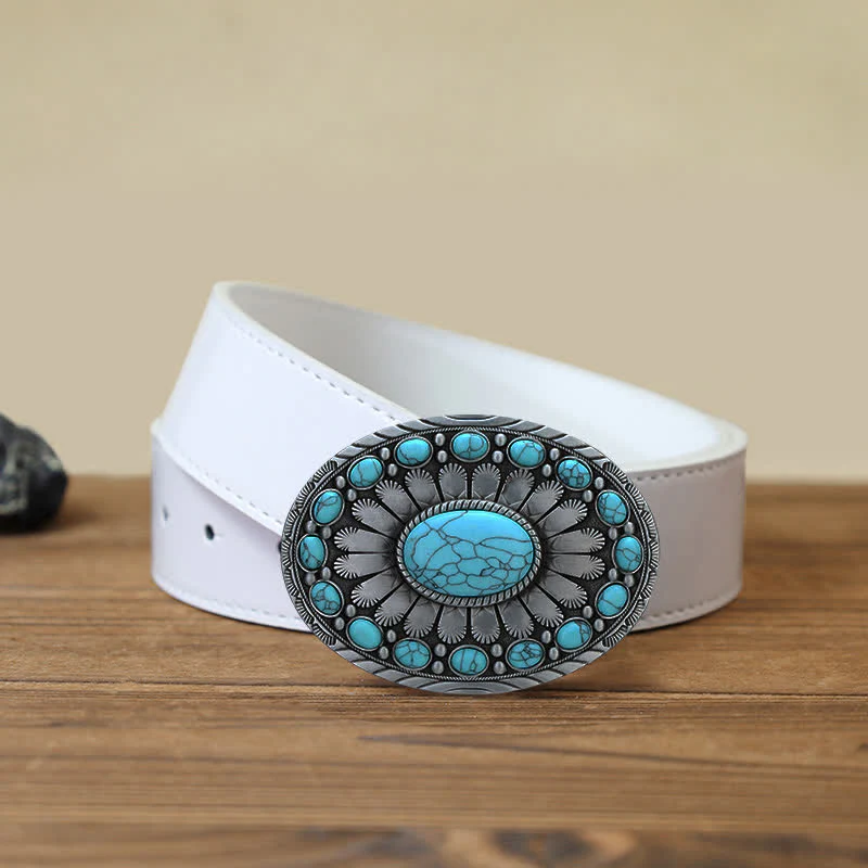 Men's DIY Dazzling Turquoise Buckle Leather Belt - Image 6