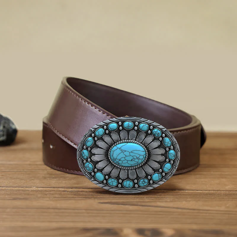 Men's DIY Dazzling Turquoise Buckle Leather Belt - Image 8