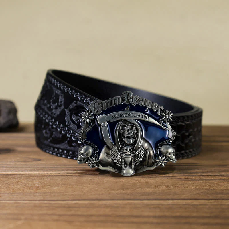 Men's DIY Death Sickle Skull Buckle Leather Belt - Image 10