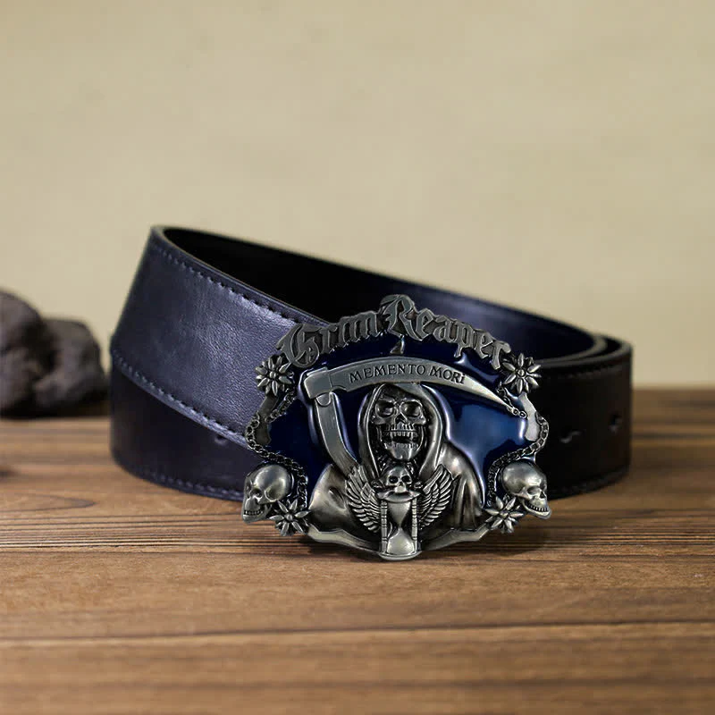 Men's DIY Death Sickle Skull Buckle Leather Belt - Image 4